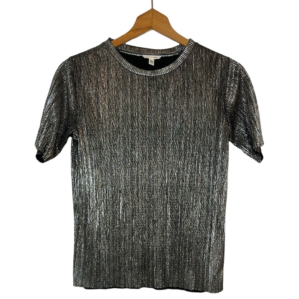 Silence Noise Silver & Black Shimmer Whimsigoth Crinkle Ribbed Grunge Tee